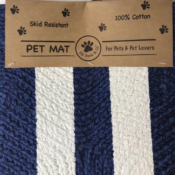 HOST PICK⭐️ Striped Blue & White Striped 100% Cotton Bone-Shaped Dog Dinner Mat - Picture 6 of 9